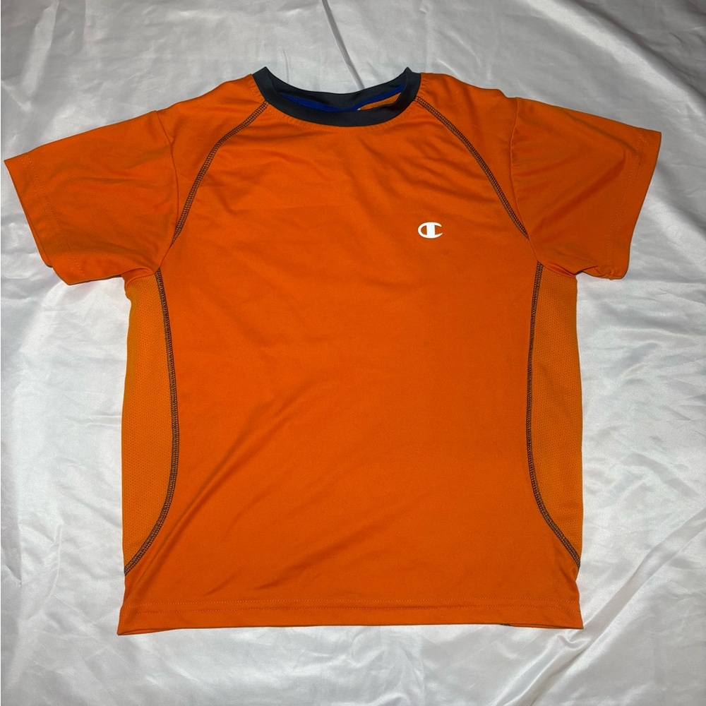 Champion Unisex Orange Performance Shirt with Navy Collar Short Sleeve